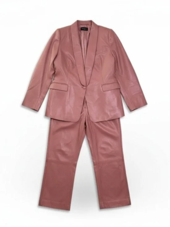 Wildfang The Empower Vegan Leather 2 Pc Suite Tux Blazer/Trousers Brown Rose - Picture 4 of 11